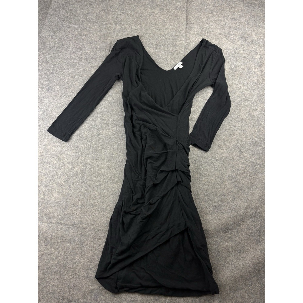 Standard James Perse Ruched Dress Black‎ 3/4 Long Sleeve Cotton Women's 2 Sexy